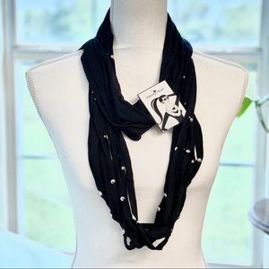 NWT Silver Studded Black Eternity Scarf
